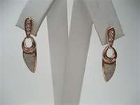 Silver Earrings (Rose Gold Plated) W/ Inlay Created Opal and White CZ
