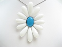 Silver Pendant w/ Inlay Created White & Turquoise