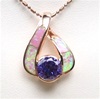 Silver Pendant (Rose Gold Plated) with Inlay Created Opal & Tanzanite CZ